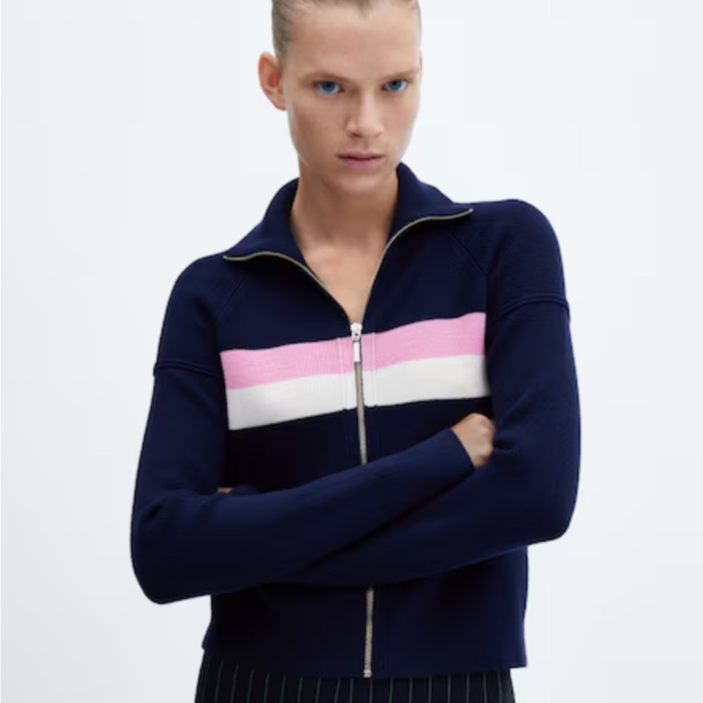 Mango Navy and Pink Striped Sweater